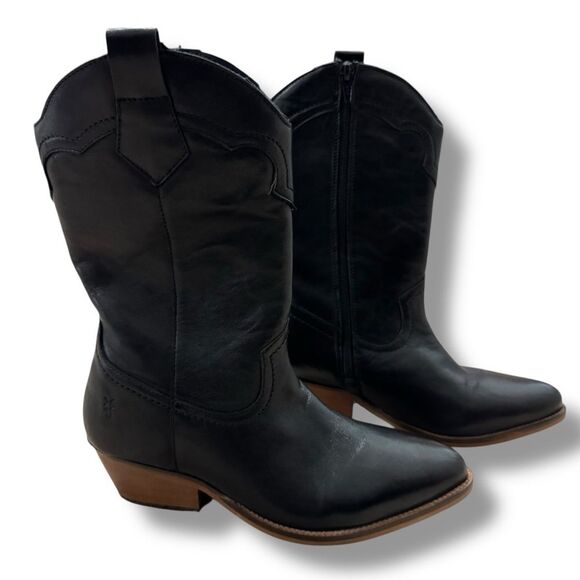 Frye Nataly Western Black Cowgirl Boots Women’s Size 7 Leather - Picture 3 of 10